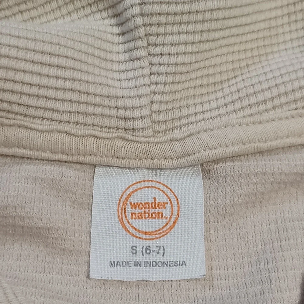 Wonder Nation Boys Beige Ribbed Hoodie‎ S 6-7 Long Sleeve Pullover WM18816A-0422